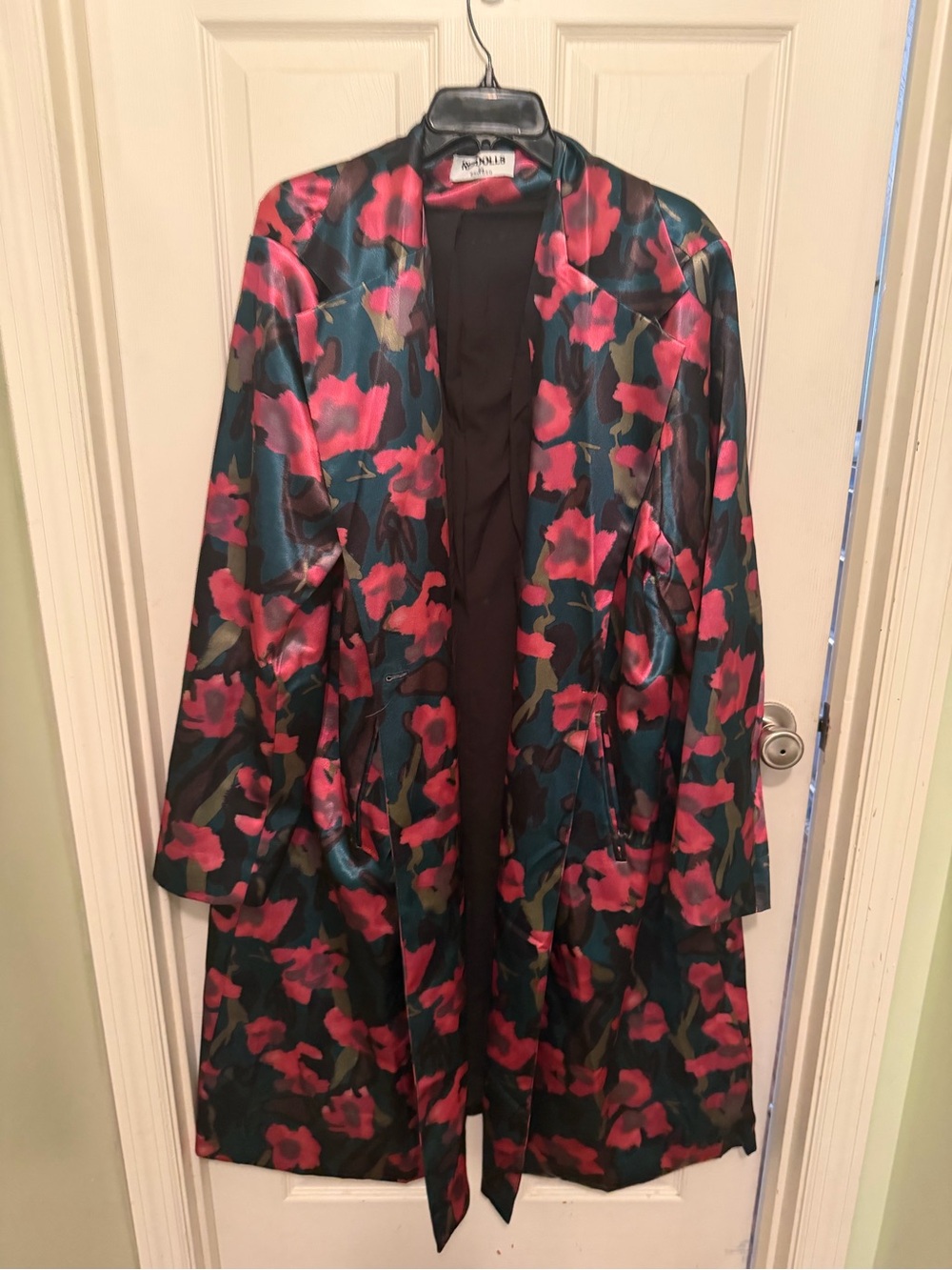 Rebdolls Satin Floral Duster and pants set in Teal and Fuchsia